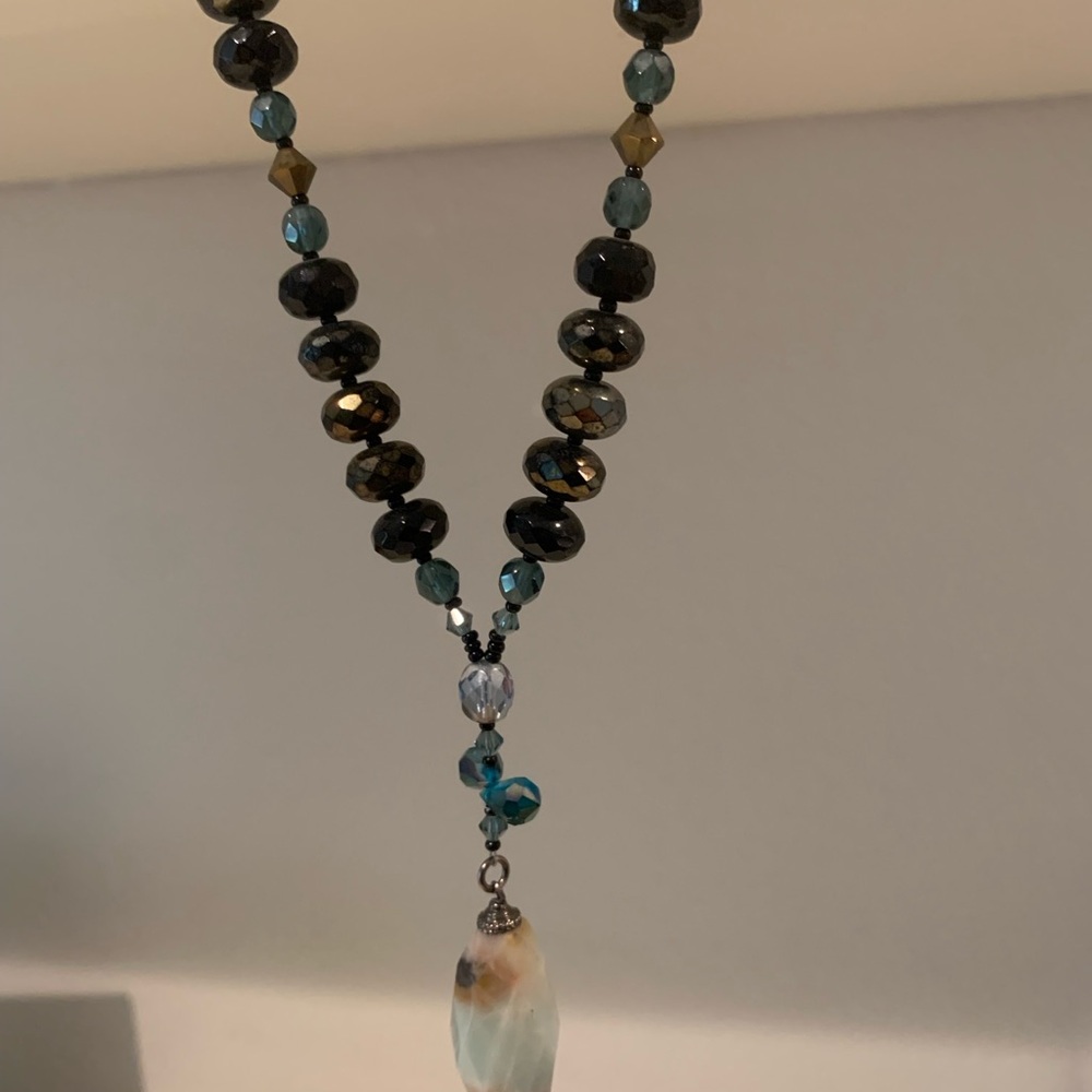 Elegant Blue and Black Beaded Necklace